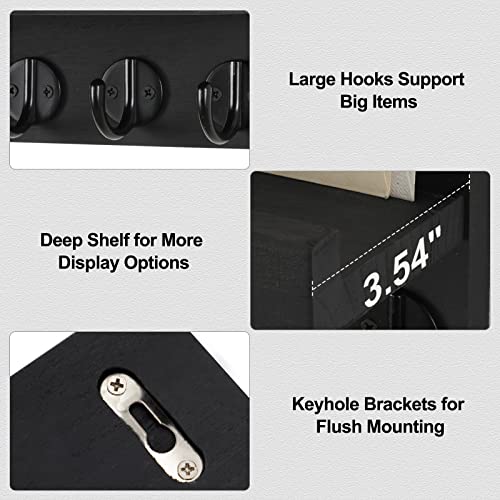 Lwenki Key Holder for Wall, Decorative Key and Mail Holder with Shelf Has Large Hooks for Bags, Coats, Umbrella – Paulownia Wood Key Hanger with Mounting Hardware (9.8”W x 6.7”H x 4.2”D) image 5