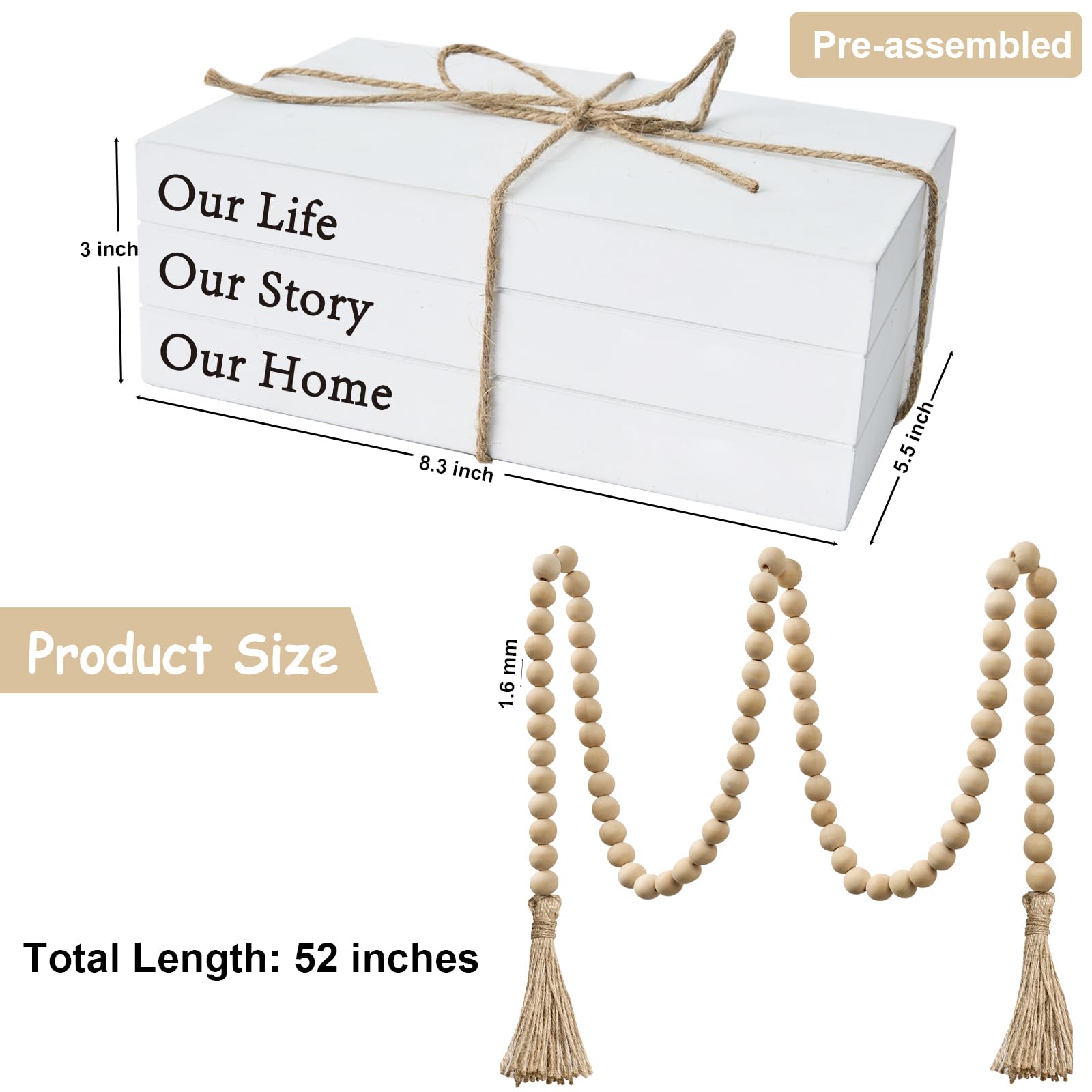 Decorative Books for Home Decor, White Faux Books for Decoration, Rustic Farmhouse Stacked Display Books (Our Life Our Story Our Home) image 4