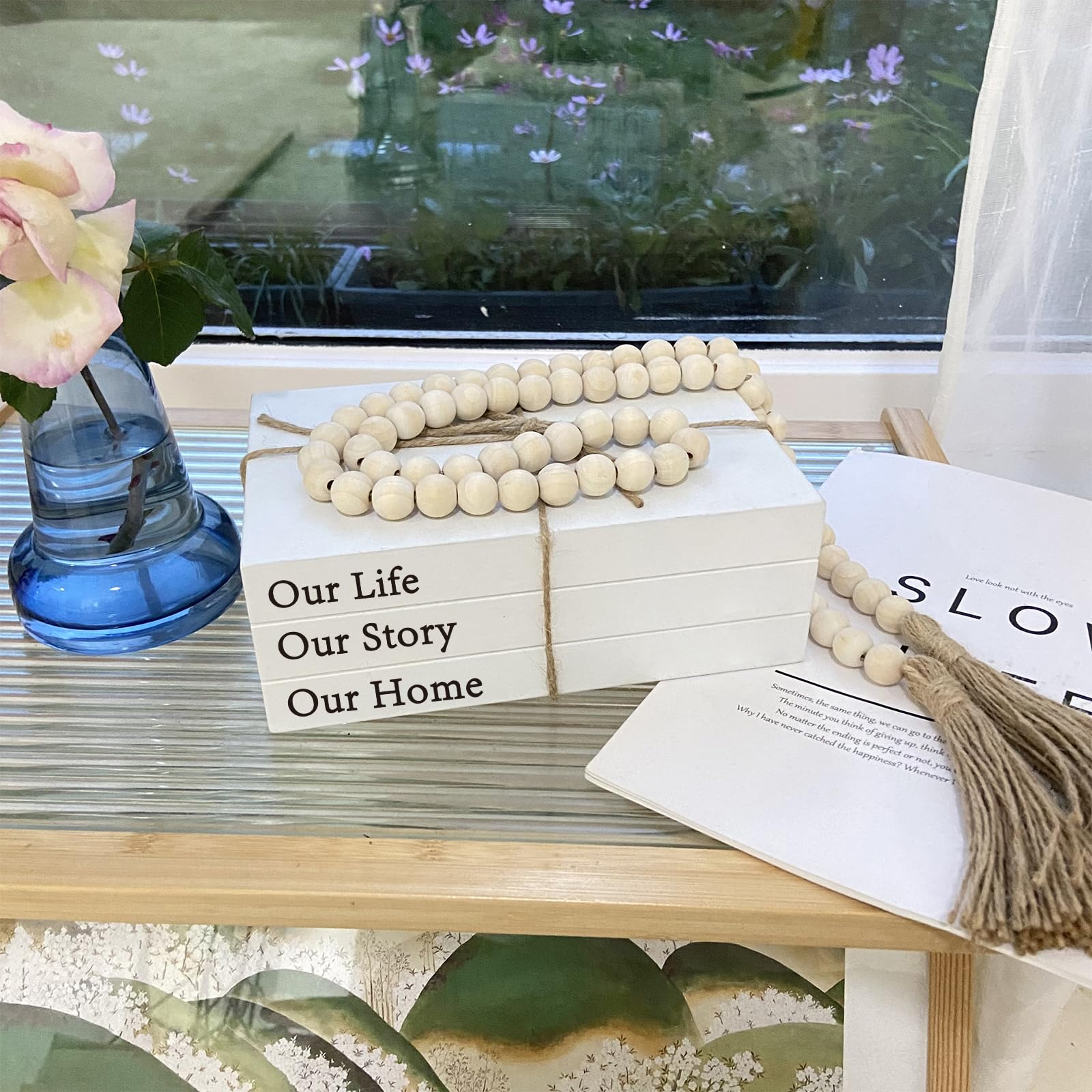 Decorative Books for Home Decor, White Faux Books for Decoration, Rustic Farmhouse Stacked Display Books (Our Life Our Story Our Home) image 6