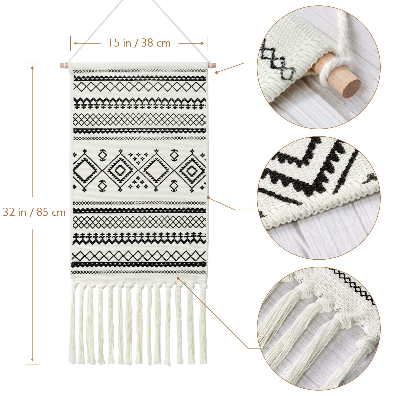 Dremisland Macrame Woven Wall Hanging Tapestry- Boho Chic Bohemian Home Decor Geometric Art Decor Boho Backdrop - Beautiful Apartment Dorm Room Door Decoration, 17.7" W x 32" L (Sendia-Black) image 2