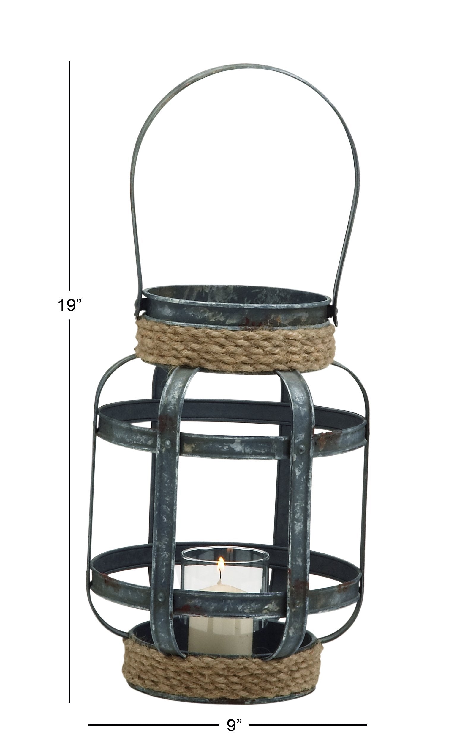 Deco 79 Metal Round with Rope, 9" x 9" x 12", Gray image 2