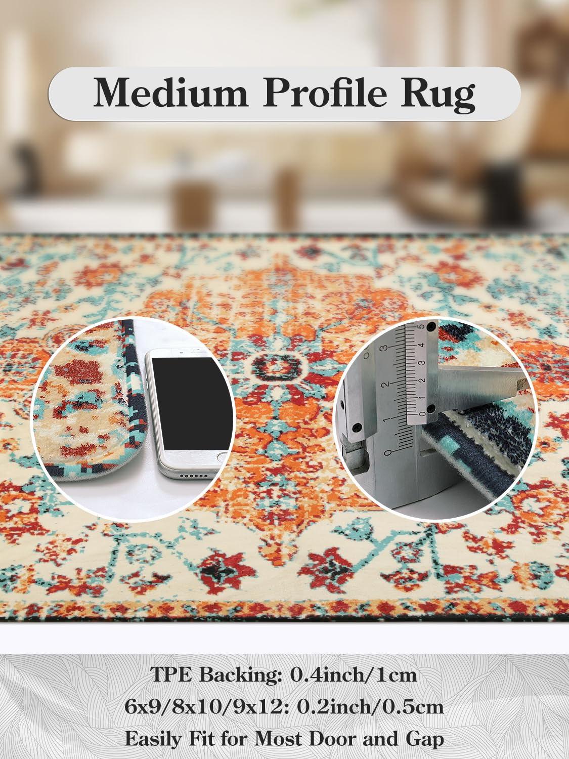 Lahome Washable Round Rugs 5'3"ft, Bohemian Orange Circle Rugs for Living Room, Entryway Round Area Rug, Floral Medallion Soft Non Slip Nursery Carpet for Bedroom Dining Coffee Table image 3