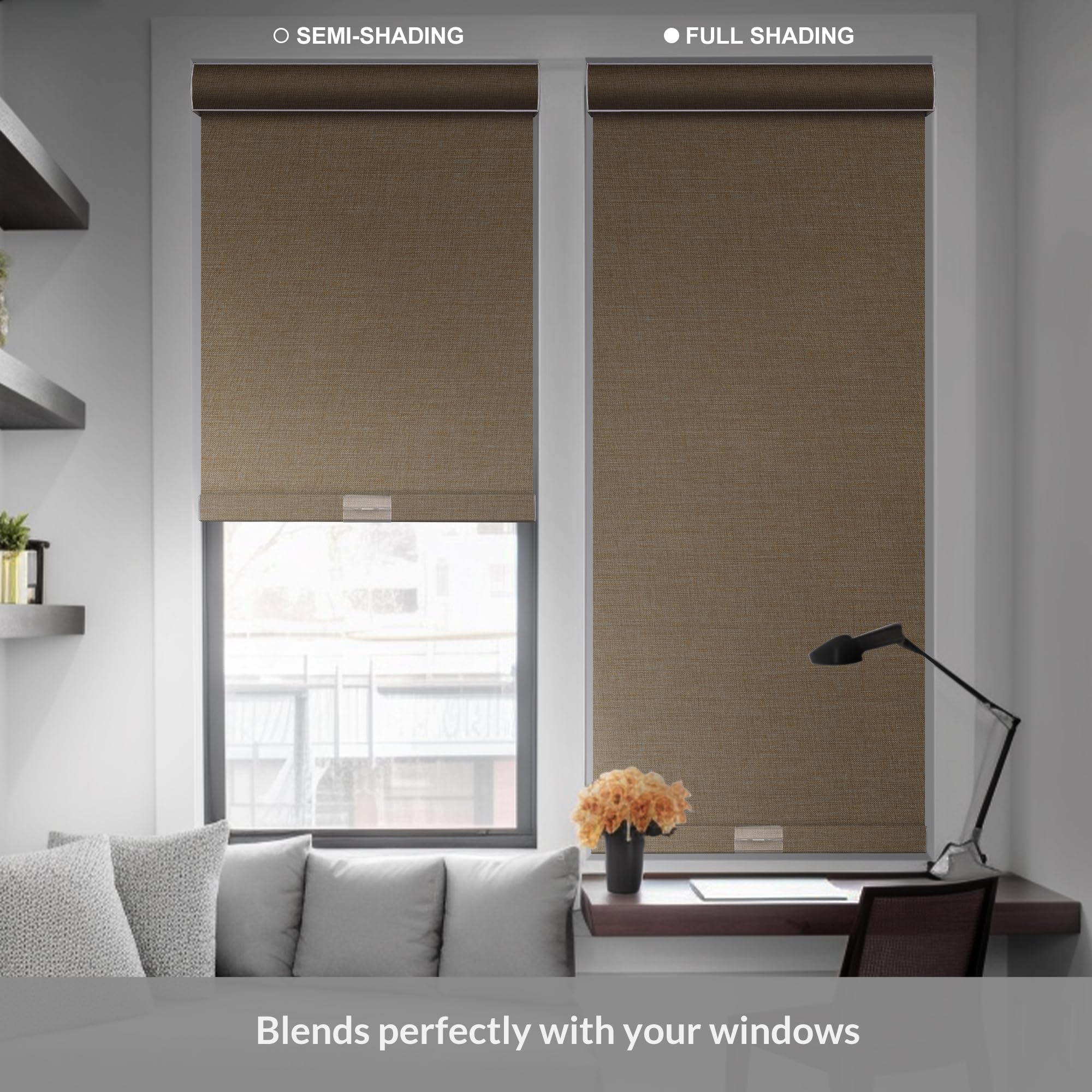 Boolegon Blackout Roller Shades for Windows,Cordless,Linen Fabric,Roller Blinds,Thermal Insulated Fabric UV Protection,Window Shades for Home,Office,Bedroom,Door,Blackout-Beige,Custom Size image 5