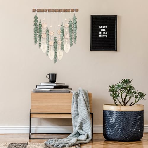 Sggvecsy 21’’ Eucalyptus Wall Hanging Decor Artificial Eucalyptus Plant Fake Greenery Leaves Boho Wall Decor with Wooden Stick for Bedroom Bathroom Kitchen Rustic Farmhouse Home Living Room Decoration image 5