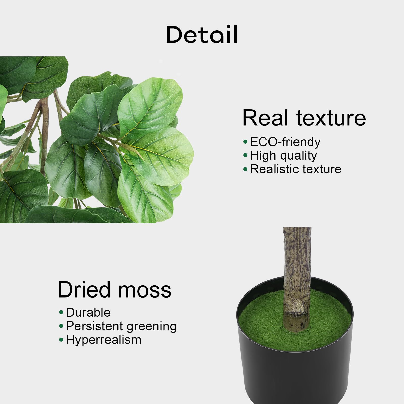 Growneer 6FT Artificial Fiddle Leaf Fig Tree with 98 Large Faux Fiddle Leaves, Dried Moss and Basket Fig Silk Tree Plants in Pot for Indoor Outdoor Divider, Home Office Decor image 3