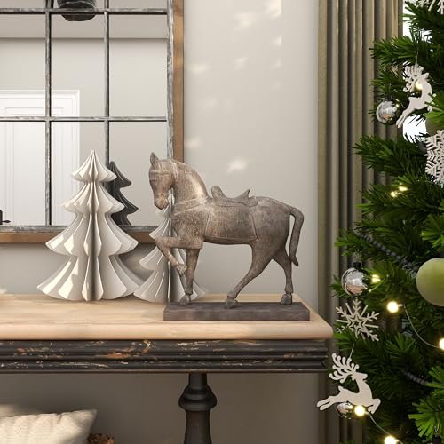 Deco 79 Polystone Horse Decorative Sculpture Prancing Home Decor Statue, Accent Figurine 14" x 4" x 15", Brown image 5