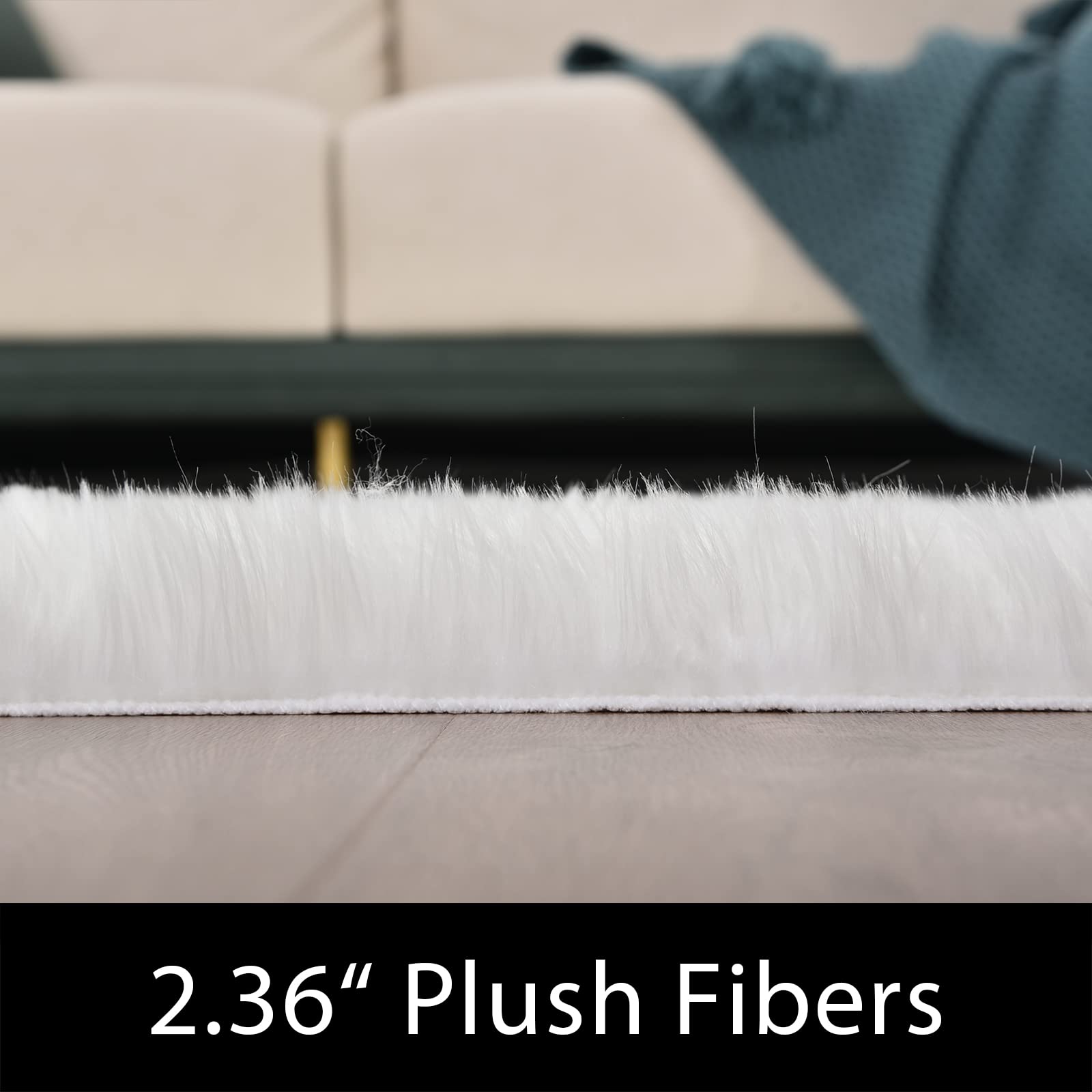 Latepis White Sheepskin Rug 2x3 Faux Fur Sheepskin Rug for Living Room Fluffy Washable Rug for Bedroom Luxury Room Decor Furry Rug Rectangle image 5