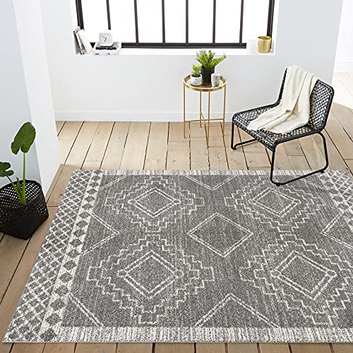 JONATHAN Y MOH200C-8 Amir Moroccan Beni Souk Indoor Area-Rug Bohemian Farmhouse Rustic Geometric Easy-Cleaning Bedroom Kitchen Living Room Non Shedding, 8 X 10, Gray,cream image 6