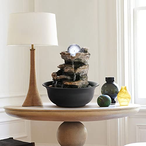 WICHEMI Indoor Fountains Tabletop Fountain Waterfall Fountain Indoor Water Feature Stacked Rocks Feng Shui Zen Meditation Relaxation Desktop Fountain with LED Light for Home and Office Decor(Style 5) image 3