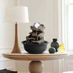 WICHEMI Indoor Fountains Tabletop Fountain Waterfall Fountain Indoor Water Feature Stacked Rocks Feng Shui Zen Meditation Relaxation Desktop Fountain with LED Light for Home and Office Decor(Style 5) image 3