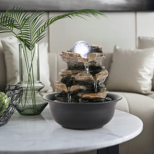 WICHEMI Indoor Fountains Tabletop Fountain Waterfall Fountain Indoor Water Feature Stacked Rocks Feng Shui Zen Meditation Relaxation Desktop Fountain with LED Light for Home and Office Decor(Style 5) image 6