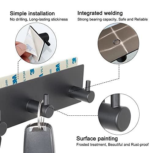 VIRFIN Key Holder for Wall with 2 Self-Adhesive Tapes, No Damage Key Holder Rack for Wall with 3 Key Hooks for Entryway, Door, Bathroom, Kitchen(Black) image 6