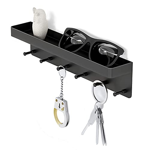 MKO Decorative Wall Mounted Mail Organizer and Key Holder with Tray - 6 Stainless Steel Key Hooks for Hallway Kitchen Farmhouse Decor (Black) image 2