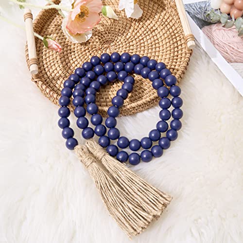 OMISHE 59in Wood Bead Garland with Tassels, Wooden Beads Garland, Decorative Beads Garland Decor, Farmhouse Beads Garland for Wall Hanging Home Festival Decor, Navy Blue image 3