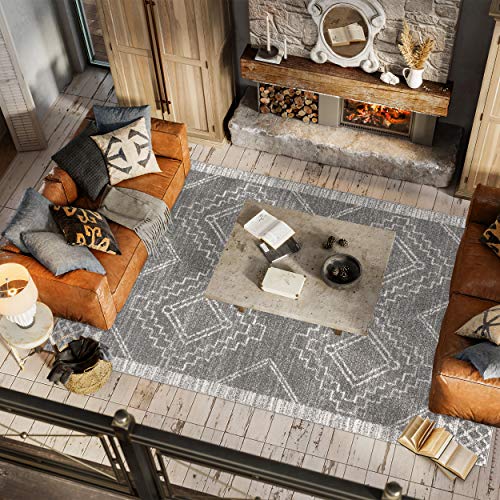 JONATHAN Y MOH200C-8 Amir Moroccan Beni Souk Indoor Area-Rug Bohemian Farmhouse Rustic Geometric Easy-Cleaning Bedroom Kitchen Living Room Non Shedding, 8 X 10, Gray,cream image 7