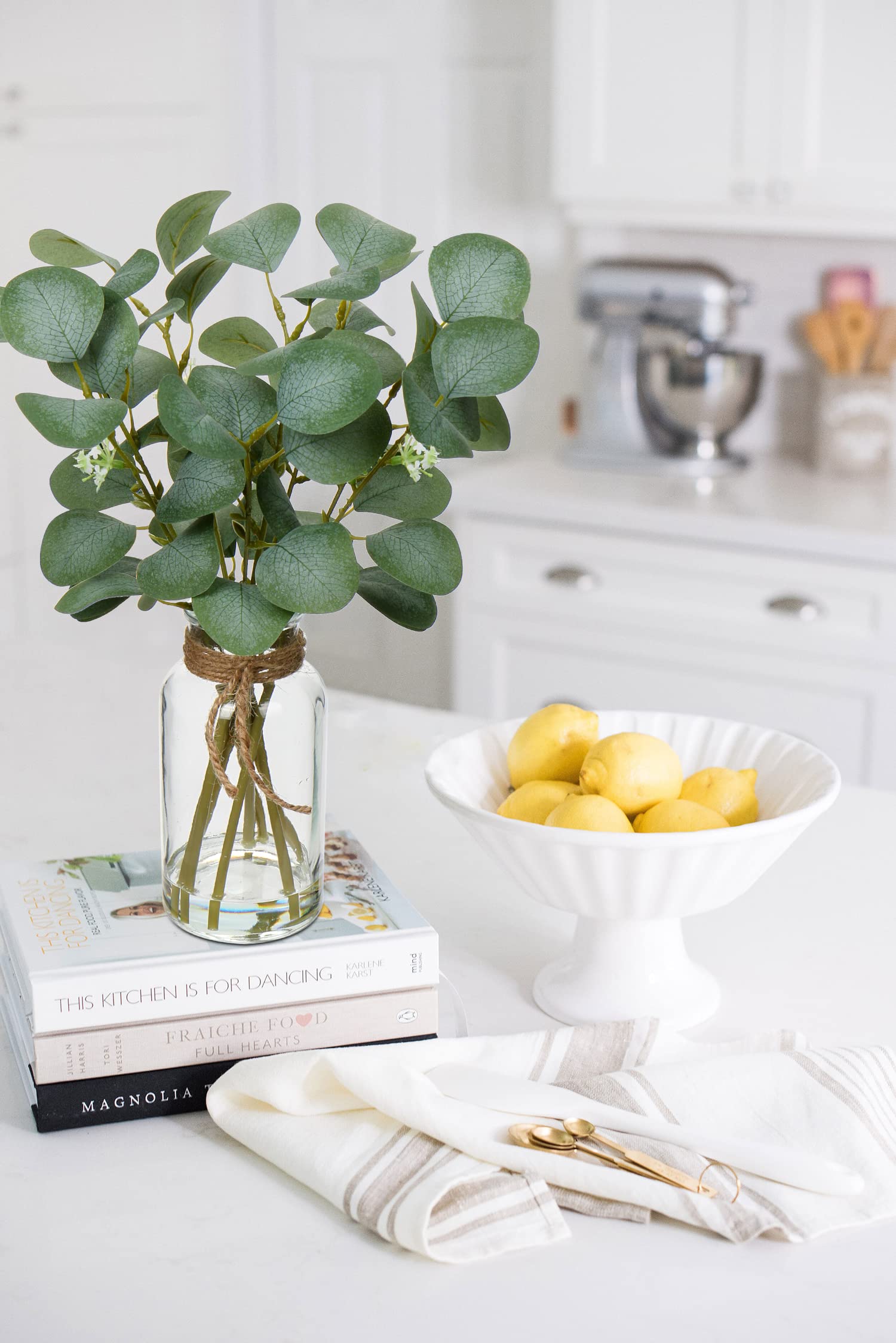 Briful Artificial Eucalyptus Stems in Glass Vase with Faux Water, 14" Fake Plant Eucalyptus Leaves for Home Office Farmhouse Wedding Centerpiece Décor image 4