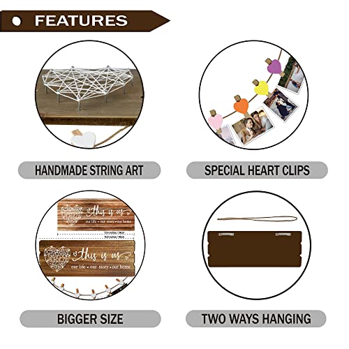 Buecasa Housewarming Gifts New Home Sign Decor - Rustic Wall Hanging Picture Frame with 6 Heart Clips -This Is Us Wall Decor 15.8x6.0 Inches image 4