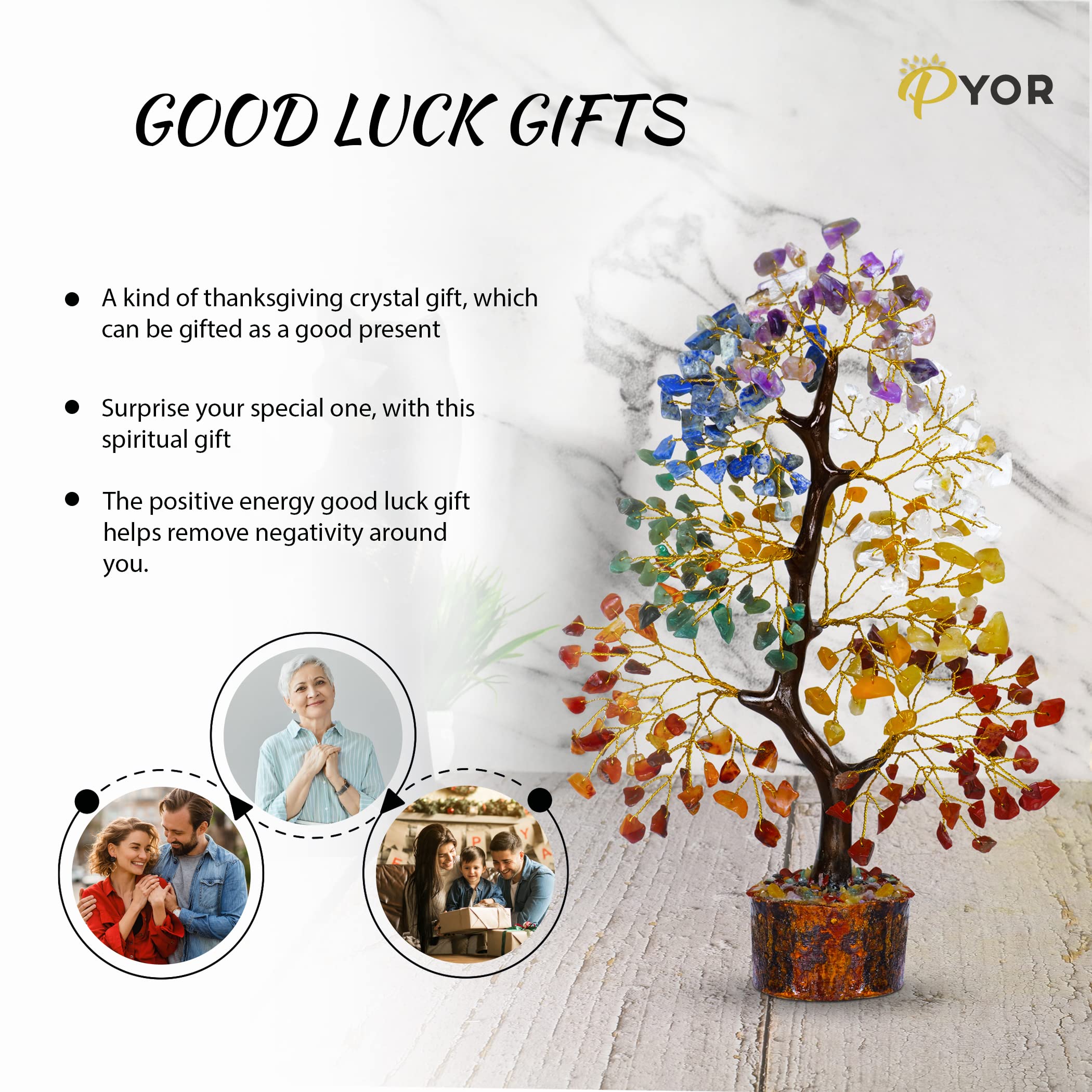 7 Chakra Crystal Tree Feng Shui Money Tree Office Decor Crystals and Stones Home Decor Meditation Accessories Gemstone Tree House Warming Gifts New Home - Size 10-12 Inches 300 Beads Chakra Stones image 6