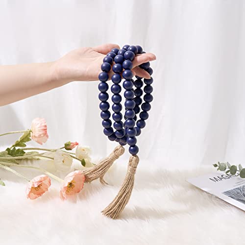 OMISHE 59in Wood Bead Garland with Tassels, Wooden Beads Garland, Decorative Beads Garland Decor, Farmhouse Beads Garland for Wall Hanging Home Festival Decor, Navy Blue image 7