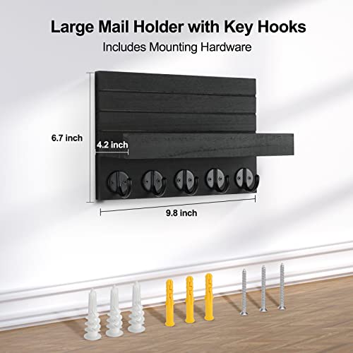 Lwenki Key Holder for Wall, Decorative Key and Mail Holder with Shelf Has Large Hooks for Bags, Coats, Umbrella – Paulownia Wood Key Hanger with Mounting Hardware (9.8”W x 6.7”H x 4.2”D) image 1