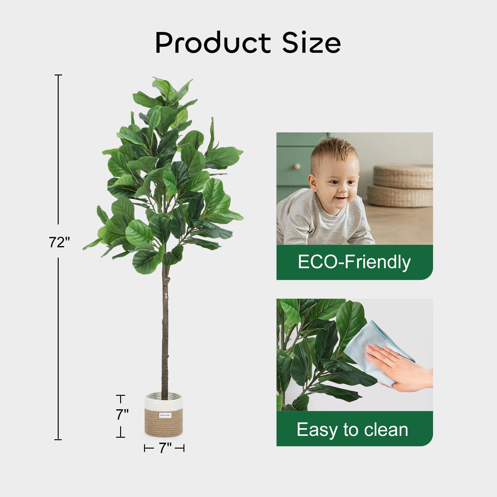 Growneer 6FT Artificial Fiddle Leaf Fig Tree with 98 Large Faux Fiddle Leaves, Dried Moss and Basket Fig Silk Tree Plants in Pot for Indoor Outdoor Divider, Home Office Decor image 4