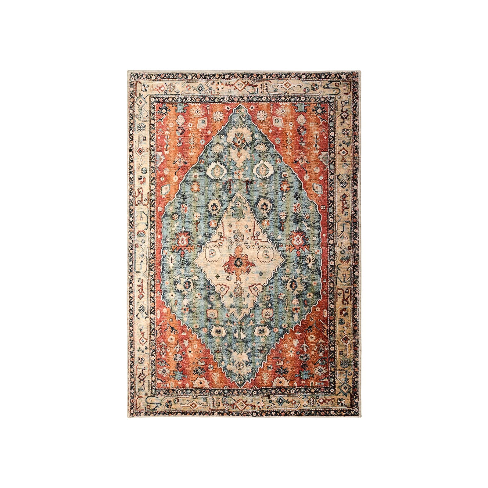 Lahome Boho Tribal Area Rug - 2x3 Distressed Small Entryway Rug Doormat Bohemian Faux Wool Non-Slip Washable Low-Pile Floor Carpet for Indoor Front Entrance Kitchen Bathroom image 7