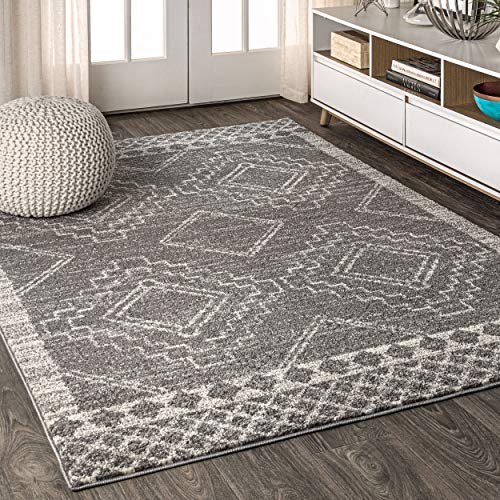 JONATHAN Y MOH200C-8 Amir Moroccan Beni Souk Indoor Area-Rug Bohemian Farmhouse Rustic Geometric Easy-Cleaning Bedroom Kitchen Living Room Non Shedding, 8 X 10, Gray,cream image 0