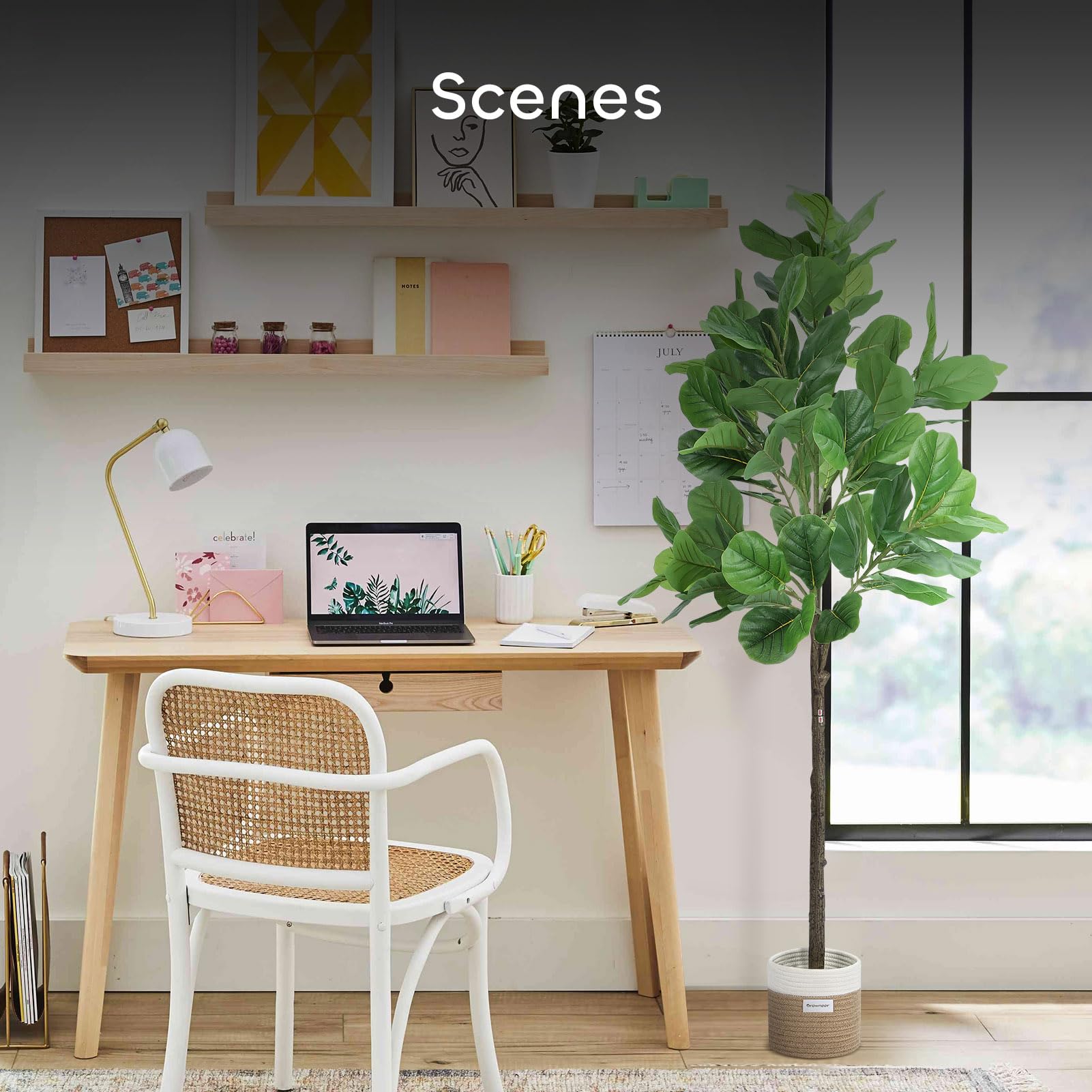 Growneer 6FT Artificial Fiddle Leaf Fig Tree with 98 Large Faux Fiddle Leaves, Dried Moss and Basket Fig Silk Tree Plants in Pot for Indoor Outdoor Divider, Home Office Decor image 7