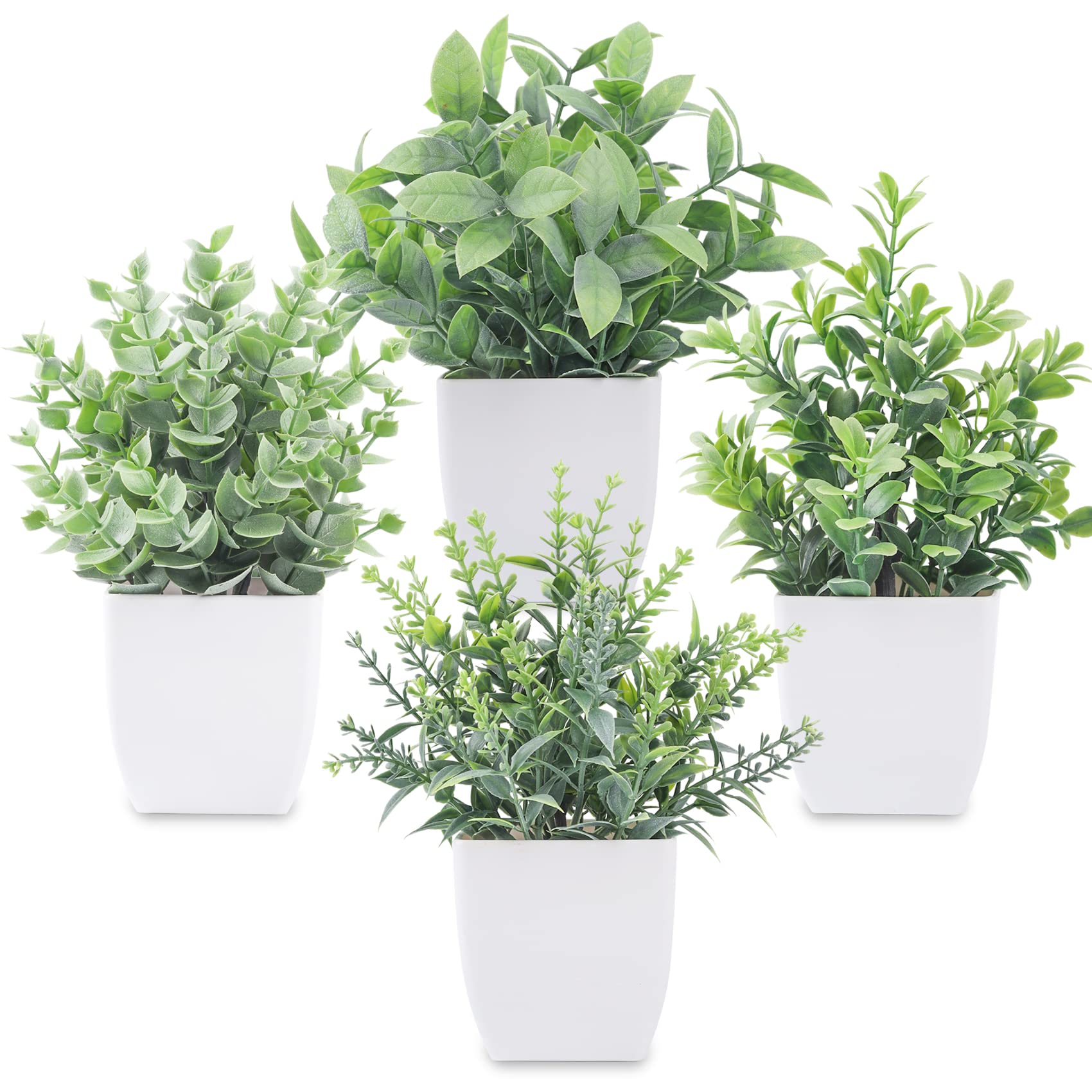 Der Rose 4 Packs Fake Plants Mini Artificial Greenery Potted Plants for Home Decor Indoor Office Table Room Farmhouse image 0