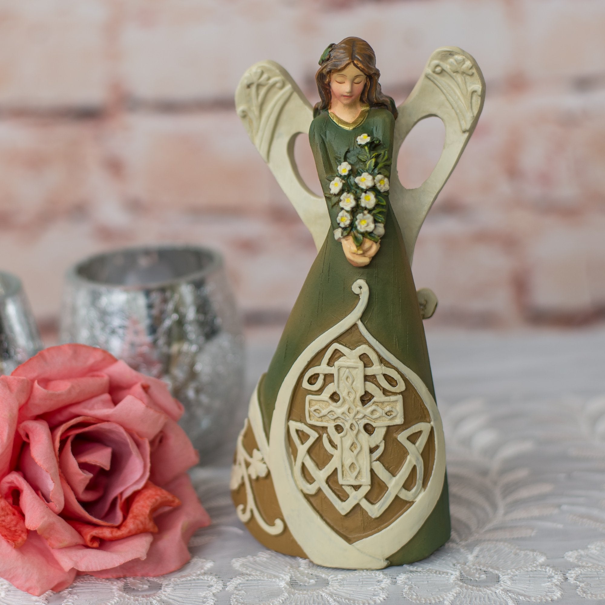 Roman Giftware Inc., Irish &amp; Celtic Collection, 7" H Woodcut Irish Angel Figure,Religious, Inspirational, Durable (7x3x2) image 4