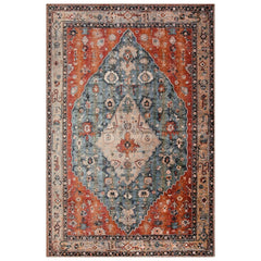 Lahome Boho Tribal Area Rug - 5x7 Large Washable Living Bedroom Rug Distressed Oriental Non-Slip Non-Shedding Print Floor Carpet for Dining Room Home,Rust/Dull Teal image 1