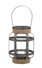 Deco 79 Metal Round with Rope, 9" x 9" x 12", Gray image 3
