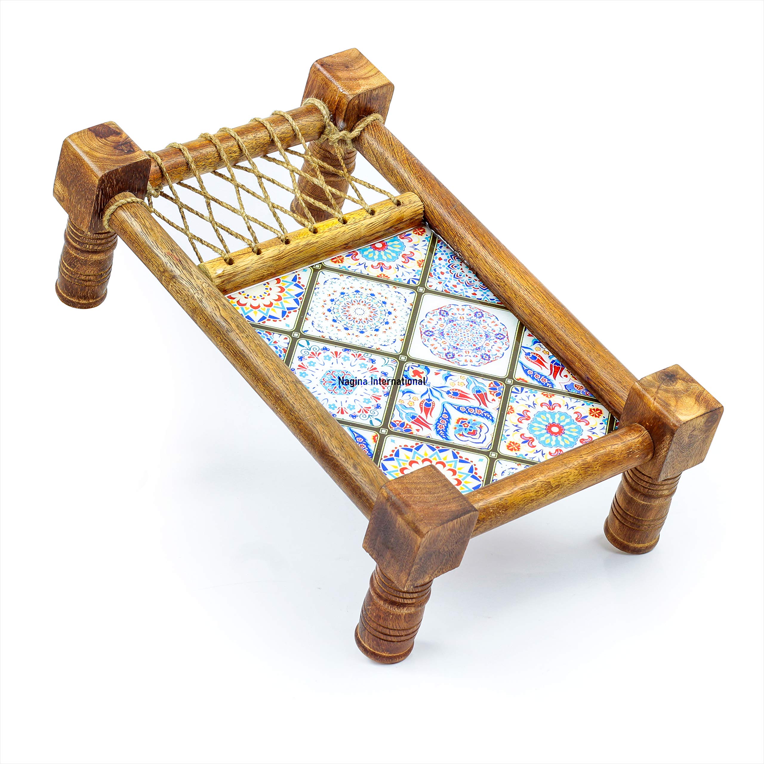 Traditional Decorative Asian Cot Tray for Snacks &amp; Drinks | North Indian Decorative Wooden Coat Decor Accent | Nagina International image 5