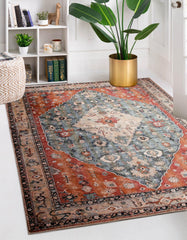 Lahome Boho Tribal Area Rug - 5x7 Large Washable Living Bedroom Rug Distressed Oriental Non-Slip Non-Shedding Print Floor Carpet for Dining Room Home,Rust/Dull Teal image 2