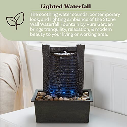 Indoor Fountain with LED Lights – Lighted Tabletop Water Feature with Stone Wall and Soothing Sound – Zen Décor for Home or Office by Pure Garden image 6