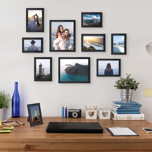 upsimples 10 Pack Picture Frames Collage Wall Decor with Glass, Gallery Wall Frame Set for Wall Mounting or Tabletop Display, Multi Sizes Including 8x10, 5x7, 4x6 Family Photo Frames, Black image 5