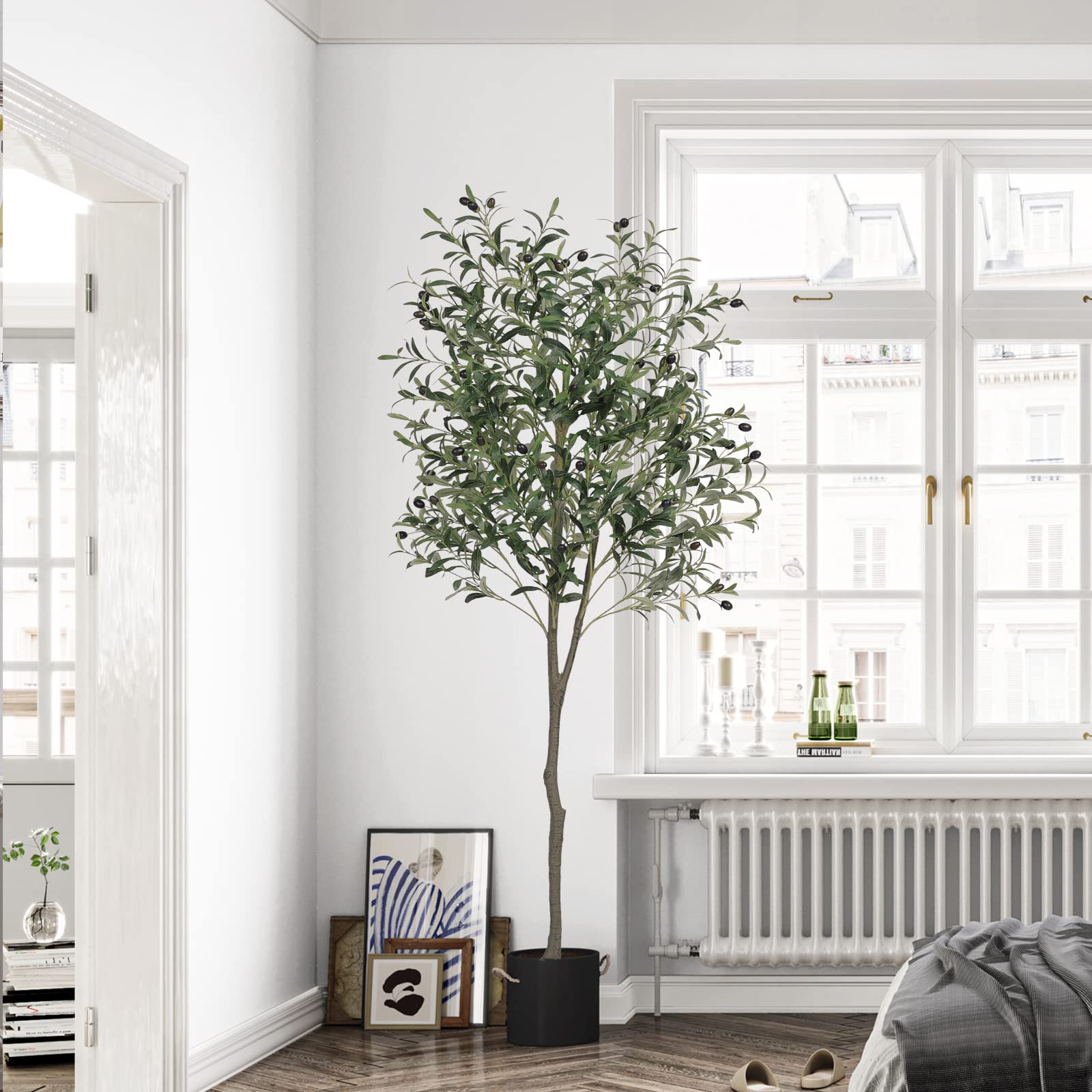 VIAGDO Artificial Olive Tree 6ft Tall Fake Potted Olive Silk Tree with Planter Large Faux Olive Branches and Fruits Artificial Tree for Home Office Living Room Decor Indoor, 1176 Leaves image 2
