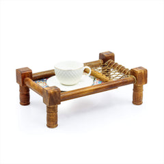 Traditional Decorative Asian Cot Tray for Snacks &amp; Drinks | North Indian Decorative Wooden Coat Decor Accent | Nagina International image 0