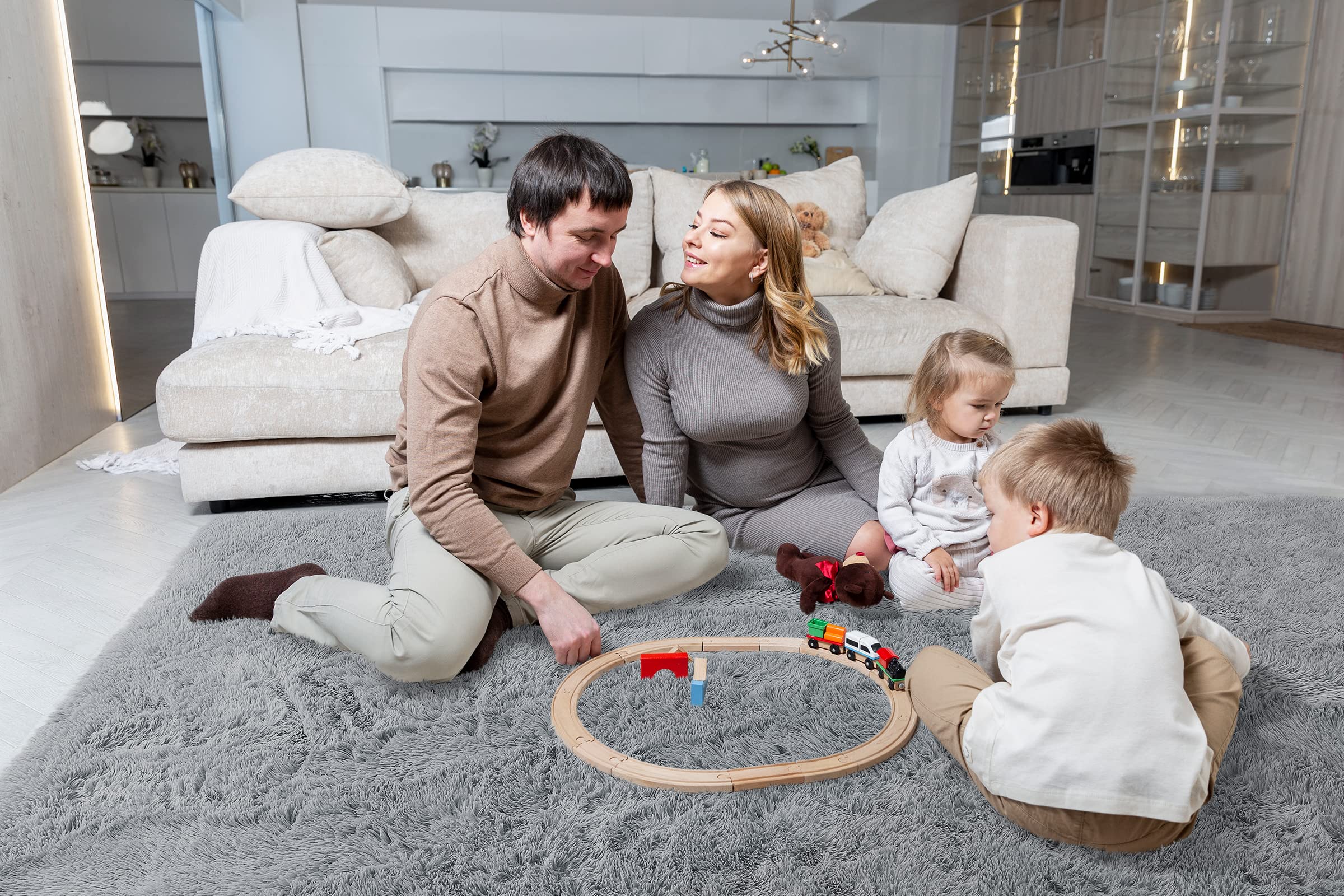 LOCHAS Ultra Soft Indoor Modern Area Rugs Fluffy Living Room Carpets for Children Bedroom Home Decor Nursery Rug 4x5.3 Feet, Gray image 2