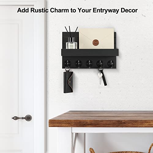 Lwenki Key Holder for Wall, Decorative Key and Mail Holder with Shelf Has Large Hooks for Bags, Coats, Umbrella – Paulownia Wood Key Hanger with Mounting Hardware (9.8”W x 6.7”H x 4.2”D) image 4