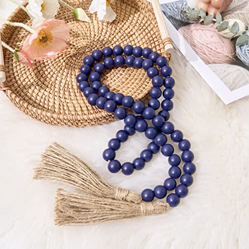 OMISHE 59in Wood Bead Garland with Tassels, Wooden Beads Garland, Decorative Beads Garland Decor, Farmhouse Beads Garland for Wall Hanging Home Festival Decor, Navy Blue image 8