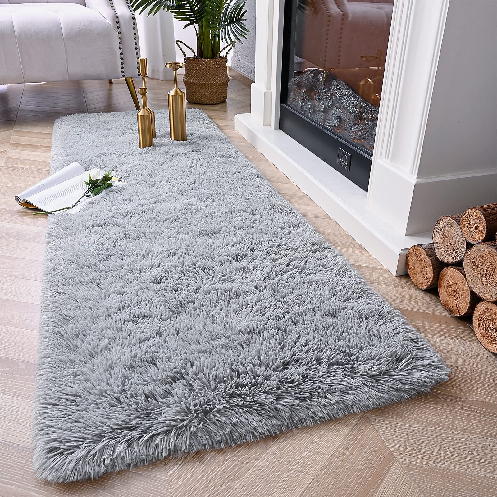 Chicrug Soft Runner Rugs for Bedroom Living Room Plush Fluffy Rug 2x6 Feet, Shag Furry Area Rug Carpet Non Shedding for Nursery Children Kids Girls Room Home Decorative, Grey image 7