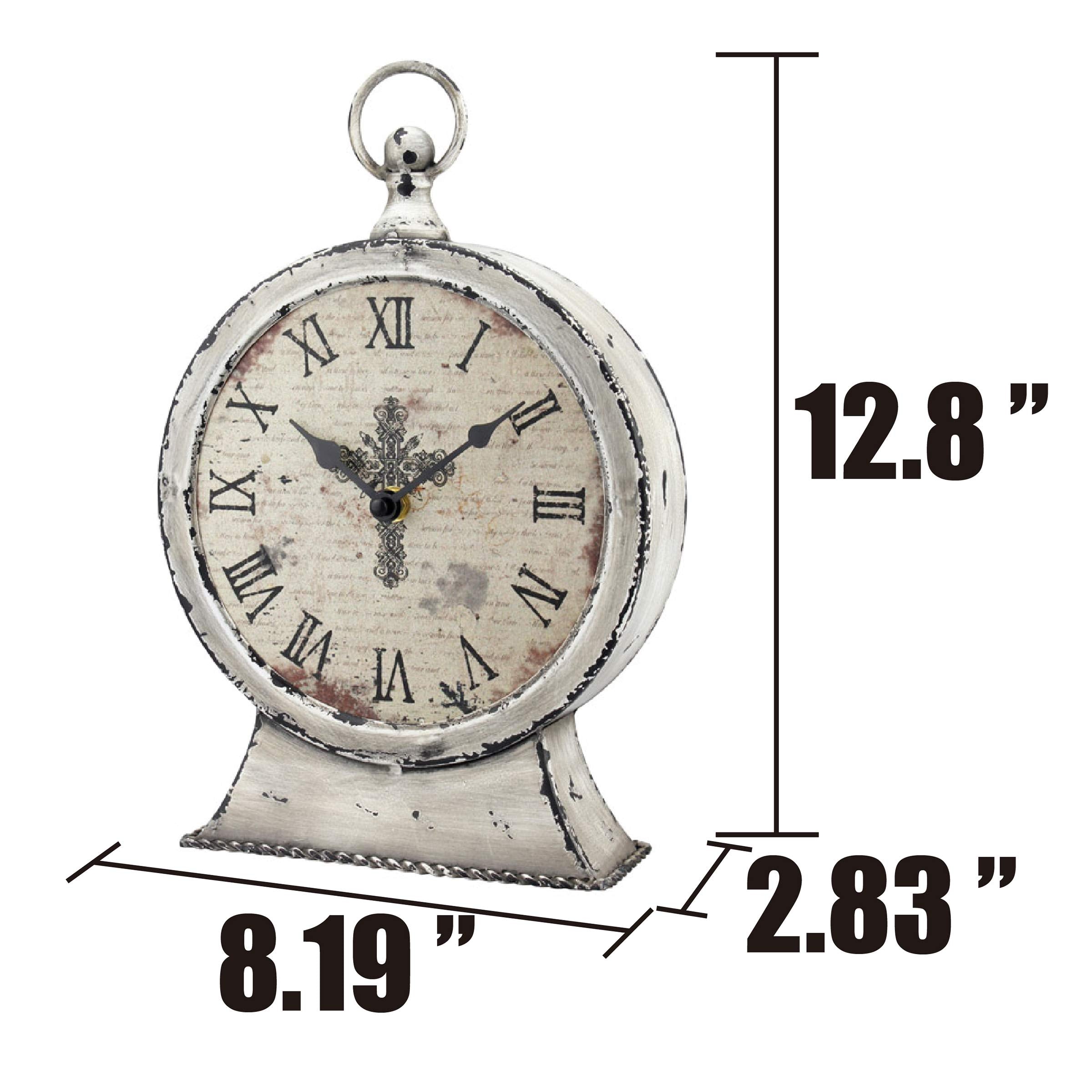 Stonebriar Large 12 Inch Decorative Battery Operated Table Top Clock with Roman Numerals and Antique Finish, 12", Worn White image 2