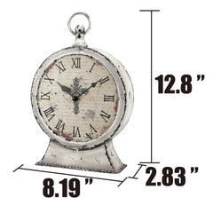 Stonebriar Large 12 Inch Decorative Battery Operated Table Top Clock with Roman Numerals and Antique Finish, 12", Worn White image 2