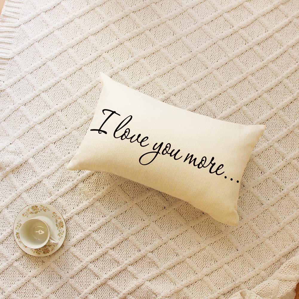 Ogiselestyle Farmhouse Pillow Covers with I Love You More Quotes 12" x 20" Lumbar Pillow Covers Home Decorative Linen Cushion Case for Sofa Couch Housewarming Gifts Family Room Décor image 5