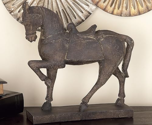 Deco 79 Polystone Horse Decorative Sculpture Prancing Home Decor Statue, Accent Figurine 14" x 4" x 15", Brown image 19