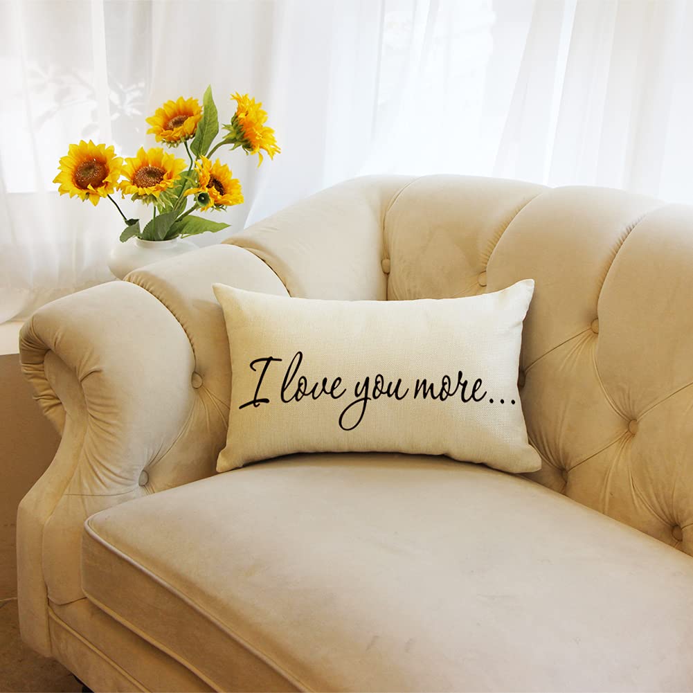 Ogiselestyle Farmhouse Pillow Covers with I Love You More Quotes 12" x 20" Lumbar Pillow Covers Home Decorative Linen Cushion Case for Sofa Couch Housewarming Gifts Family Room Décor image 4