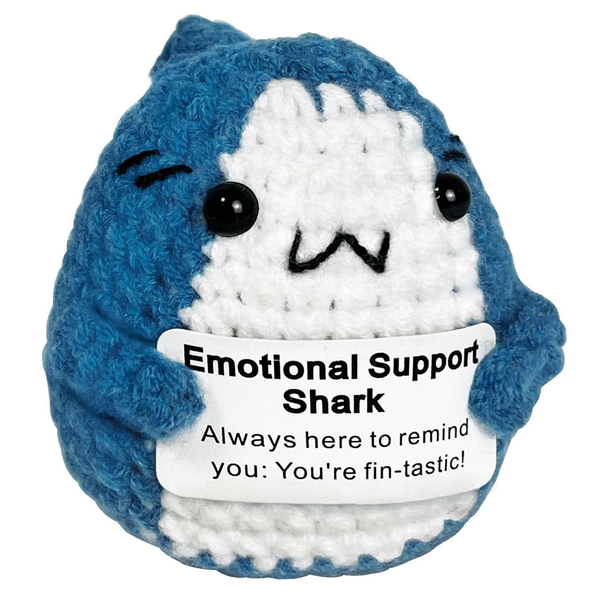 Krinisou Positive Crochet Shark Gifts, Crocheted Emotional Support Animal, Unique Birthday Gift for Shark Lovers Friends Women Men 1Pc image 0
