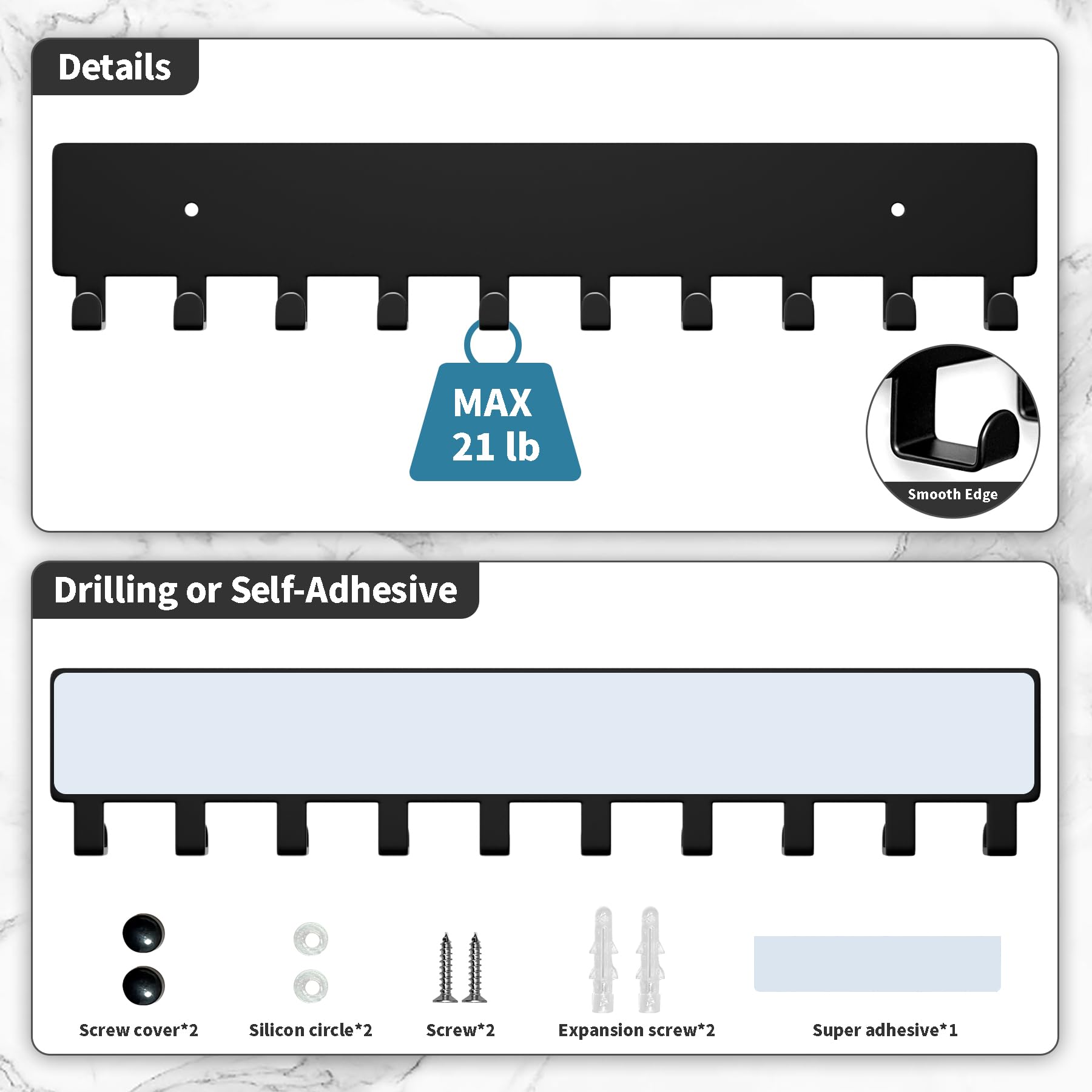 GTK Key Holder for Wall, Key Hooks with 10 Hooks, Wall Mounted Key Holder for Hallway, Self Adhesive Key Rack(Black) image 4