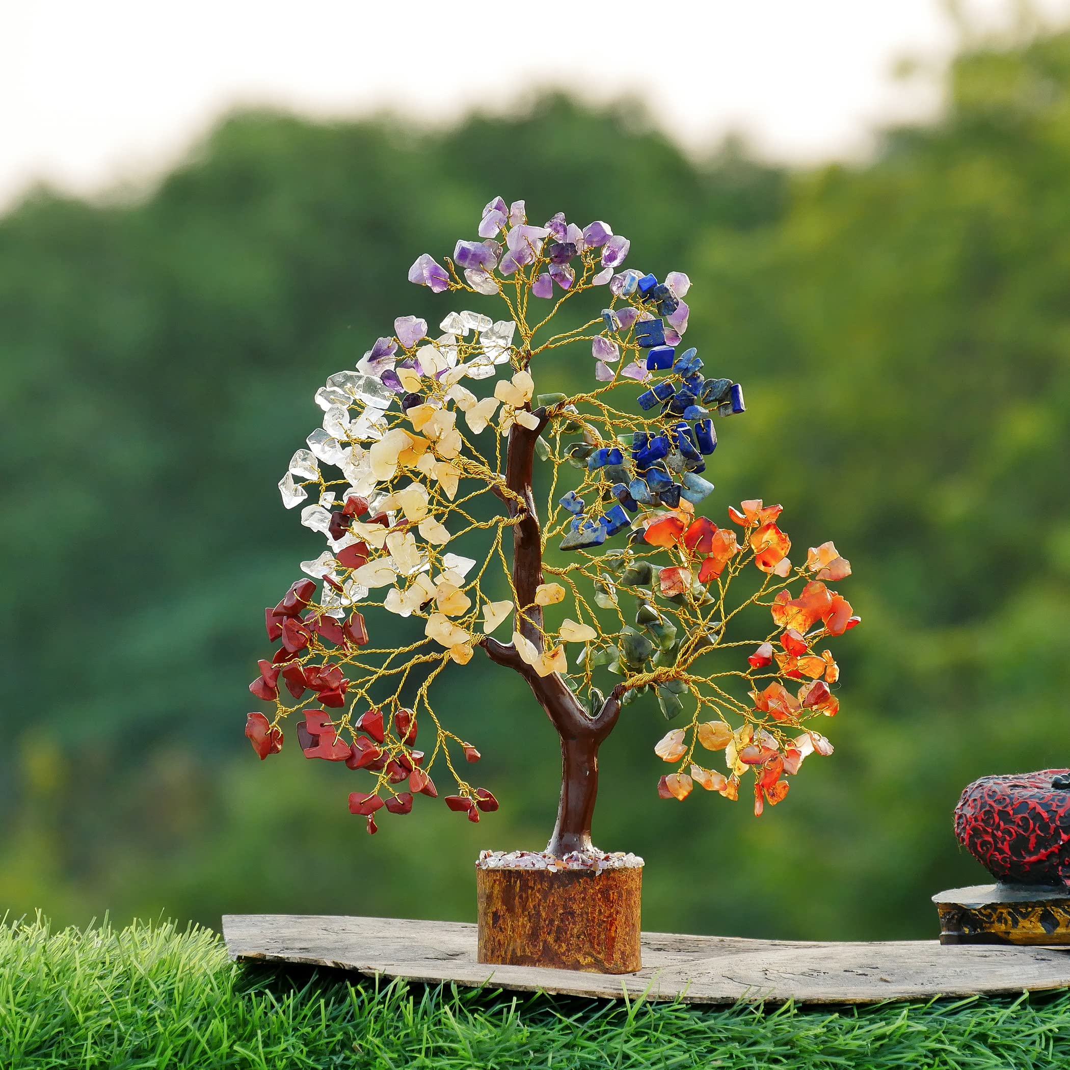 7 Chakra Crystal Tree Feng Shui Money Tree Office Decor Crystals and Stones Home Decor Meditation Accessories Gemstone Tree House Warming Gifts New Home - Size 10-12 Inches 300 Beads Chakra Stones image 1